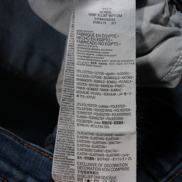 Levi’s 511 Jeans Boys 16 Regular Blue Slim Stretch Distressed W28 L30 - Picture 7 of 12